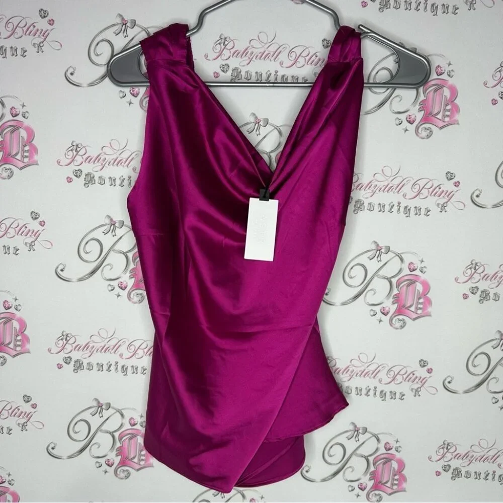 ASTR the label Shiny Cowl Neck Top in Fuchsia draping blouse sexy pink
